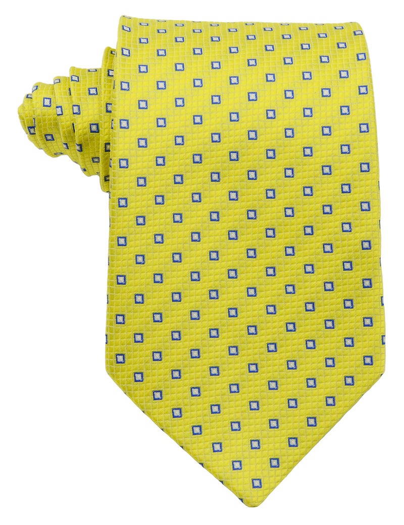 Geotae Zerun New Classic Solid Checks Paisley JACQUARD WOVEN Silk Men's Tie Necktie (Pattern Check Yellow) - Image 1